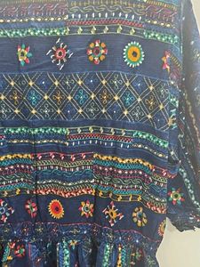 Patterned Navy Midi Dress