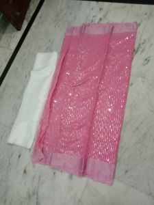 Sparkly Pink Sequined Saree for Parties