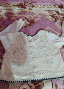 Crocheted Cotton Blouse with Floral Embroidery