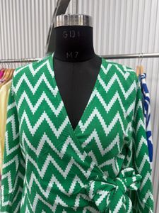 Green Zigzag Print Wrap Dress