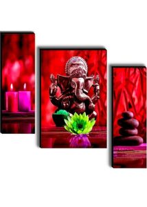 Lord Ganesha Set Of 3 Canvas Wall Painting Pack 2