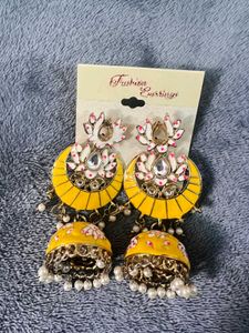 Stylish Yellow Jhumka Earrings