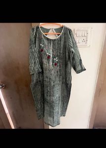 Embroidered Striped Kurta with White Pants