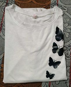 White Butterfly Print T-Shirt