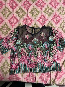 Embroidered Sheer Black Blouse