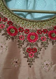 Elegant Peach Embroidered Ethnic Gown