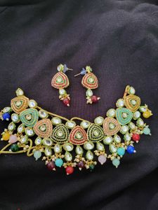 Multicolor Stone Necklace Set(Complementary Ring)