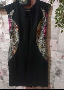 Chic Black Dress with Floral Panel