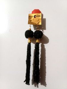 Elegant Black Beaded Tassel Earrings