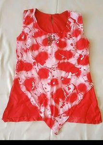 Red & White Tie-Dye Sleeveless Top