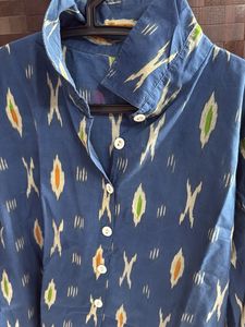 Blue Ikat Print Button-Up Shirt