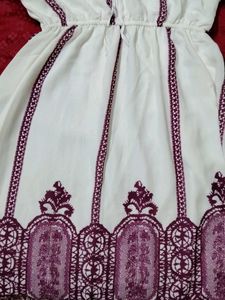 White &amp; Purple Embroidered Ethnic Gown