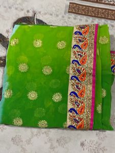Ethnic Wear Saree Double Shade With Peacock Border