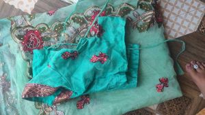 Beautiful mint green net  embroidered saree