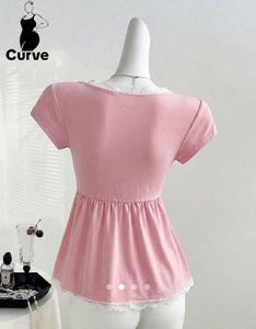 Chic Pink Lace Trim Wrap Top
