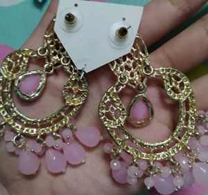 Stunning Pink Stone Jhumka Earrings