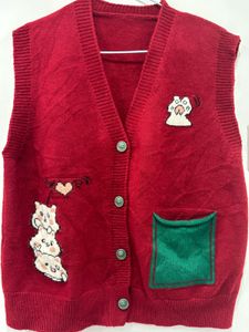 Red Knitted Vest with Cute Details