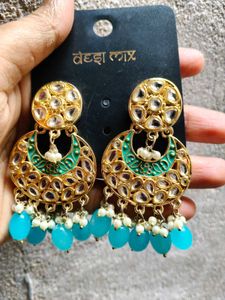 Stunning Blue &amp; Gold Jhumka Earrings