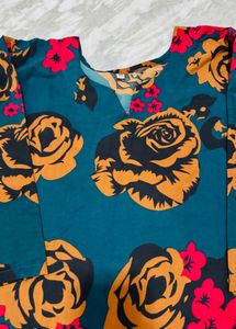 Elegant Teal Rose Print tunic