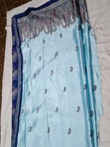 Elegant Light Blue Paisley Saree