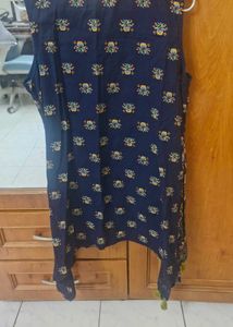 Boho chic Navy Blue Printed Asymmetric Kurti