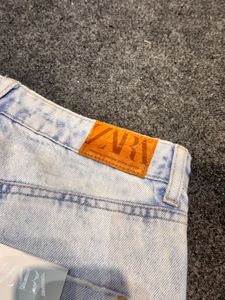 Zara High-Waisted Double Button Acid Wash Jeans
