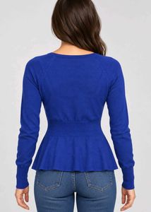 Chic Blue Wrap Top with Tie Belt