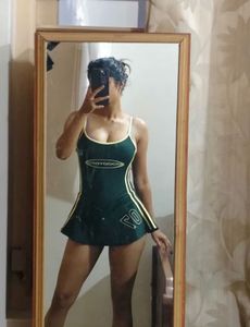 Moody Girl Green One-Piece Swimsuit Skirt