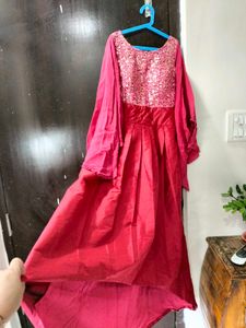 Stunning Pink Sequined Ethnic High low patter Gown