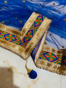 Vibrant Blue Embroidered Net Dupatta