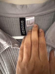 H&amp;M Grey Ribbed Collared Dress
