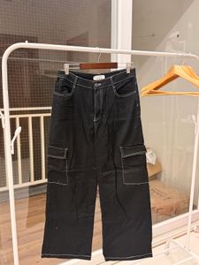 Black Cargo style wide leg jeans