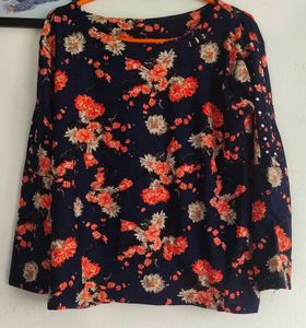 Blue And Peach Floral Print Western Top XXL Size