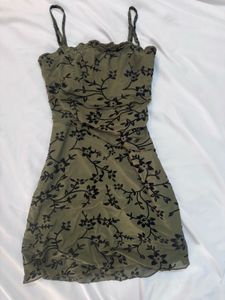 Floral Olive Green Mini Dress