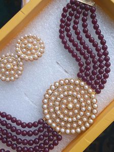 Elegant Maroon Beaded Necklace Set