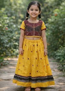 Navratri yellow maroon baby girl lehenga