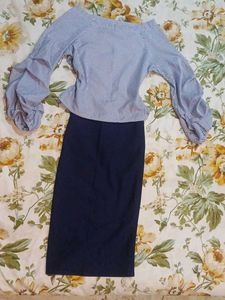 Striped Puff Sleeve Top and skirt set