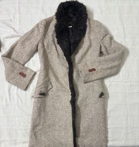 Single-Breasted Faux Fur Notched Lapel Overcoat