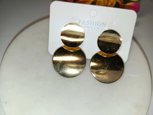 Gold Double Disc Drop Earrings