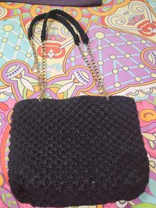 Chic Black Crocheted Shoulder Bag