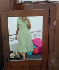 Light Green Button-Up Midi Dress