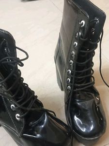 Black Patent Lace-Up Boots
