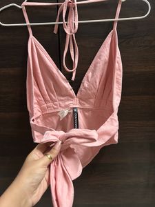 Pink Halter Neck Backless Top🩷