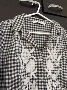 Zara B&amp;W Gingham Embroidered Tunic