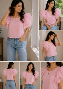 Chic Pink Ruffled Sleeve Top