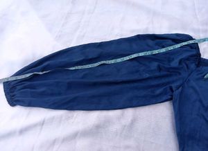satin Navy Blue Square Neck Puff Sleeve Top