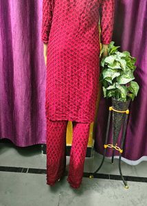 Maroon Chikankari Kurta &amp; Plazo Pant Set