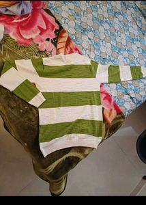 Green and White Striped Sweater
