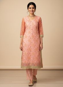 Peach Floral Kurta with Pants