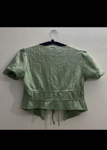 Sage Green Tie-Front Textured Top